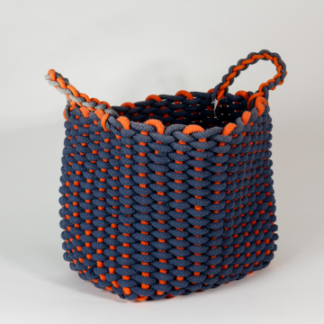 Panier de rangement en coton, orange et bleu (moyen)