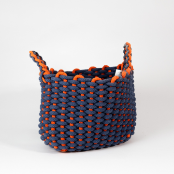 Panier de rangement en coton, orange et bleu (petit)