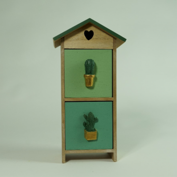 Boîte avec 2 tiroirs, motif cactus