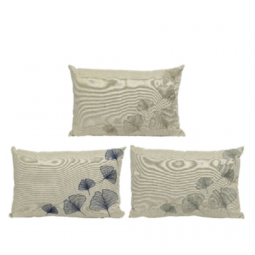 Coussin oléfine à fermeture éclair / 15 x 55 x 38 cm / Sable avec broderie / 3 Modèles : Bleu-Marron