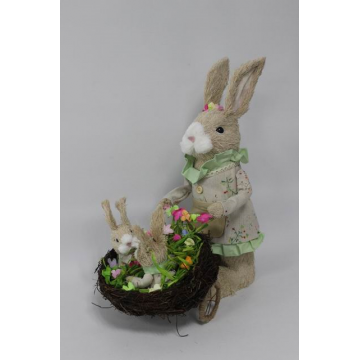 Grande lapine en jute avec brouette, longueur 35 cm, hauteur 40 cm