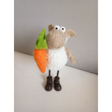mouton avec carotte en laine cuite, 11x7x16cm