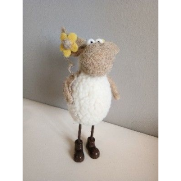 mouton avec fleur en laine cuite, 11x7x16cm
