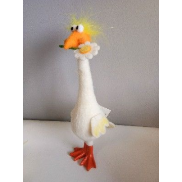 canard long cou avec fleur en laine cuite, 10x12x29cm