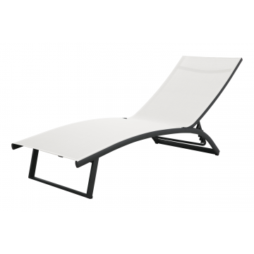 Chaise longue en aluminium, 5 positions, avec roulettes, blanc crème