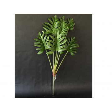 Branche avec 7 feuilles artificielles vertes de philodendron selloum