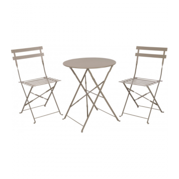 Set de Bistrot taupe, 1 table et 2 chaises