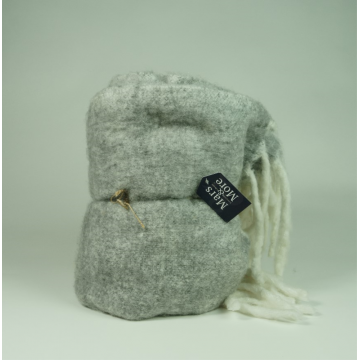 plaid aspect laine à franges gris 130x170cm